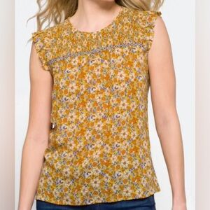 Floral Sleeveless Blouse with smocking